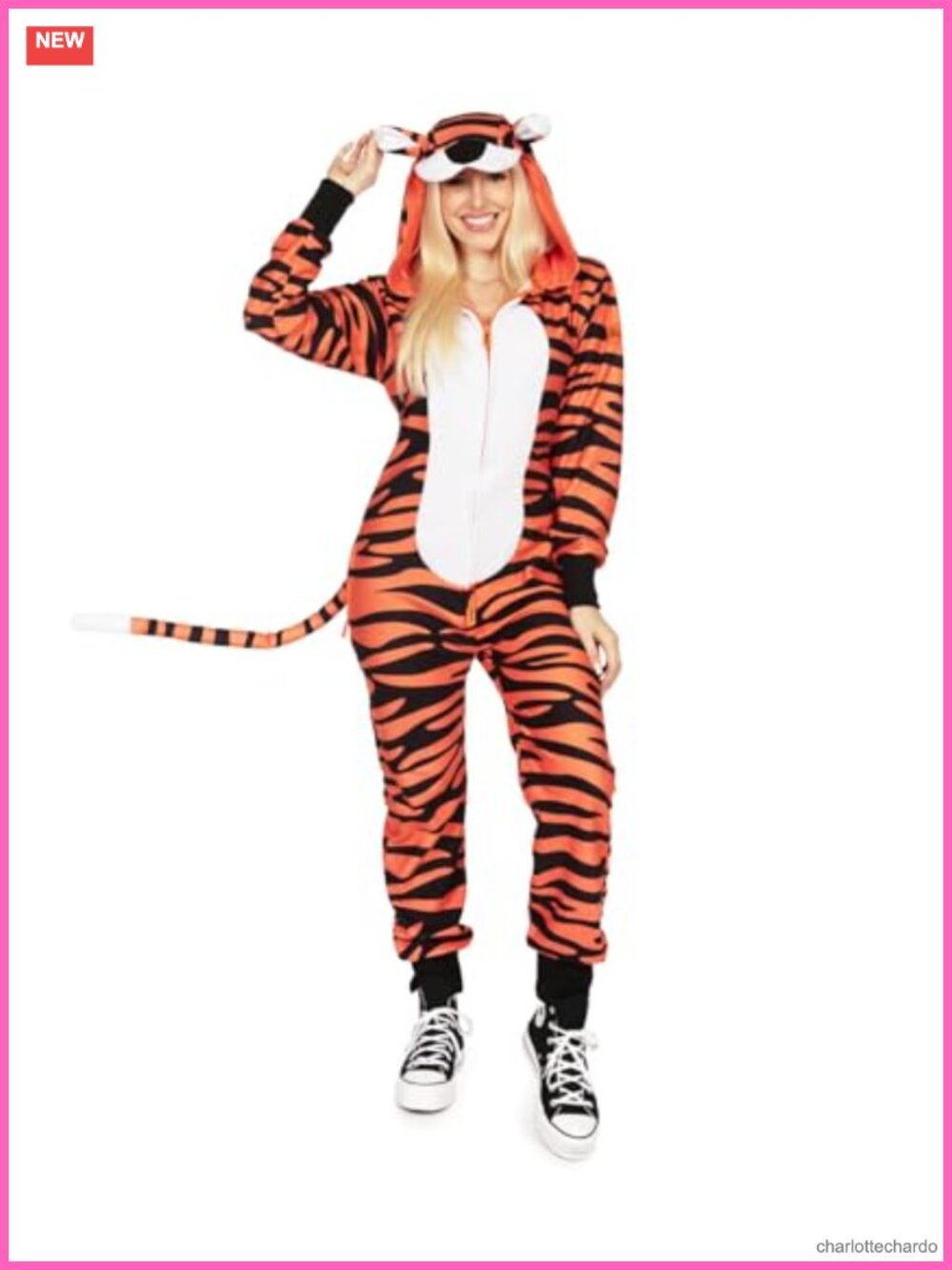 Ultra Soft Faux Fur Tiger Halloween Jumpsuit Costume with Pockets